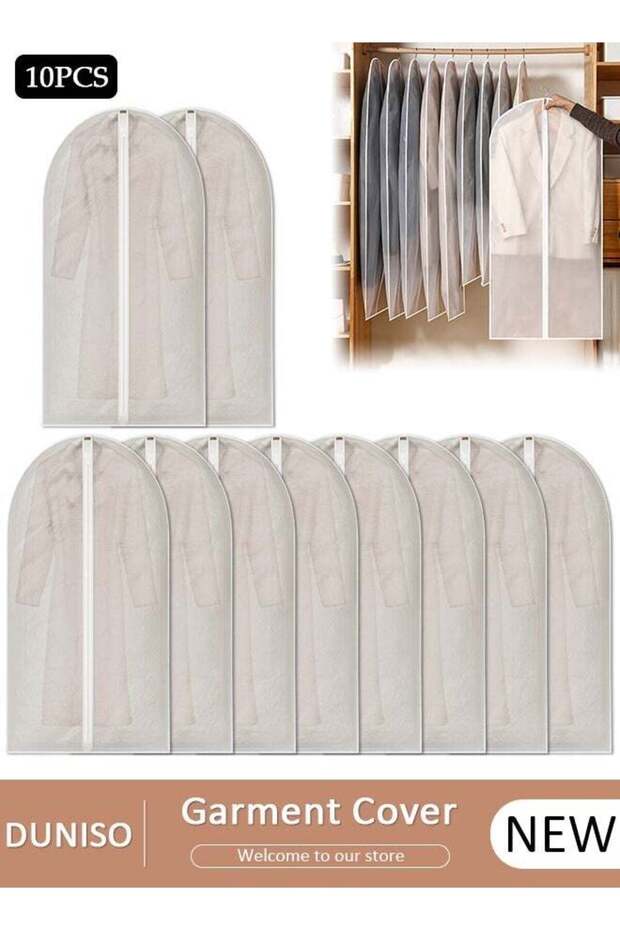 10 Pack Clear Garment Bags for Hanging Clothes with Full Zipper, Dust Proof Clothes Bag Travel Hanging Garment Bags for Closet Storage, Suit Bags for Closet Storage and Travel 60*120cm