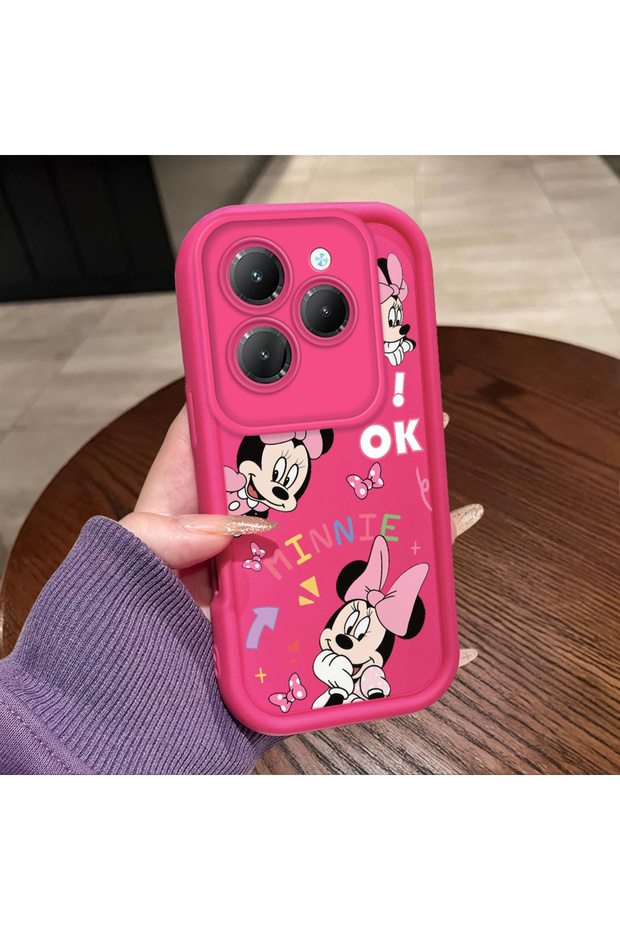 Infinix Hot 40/40 Pro Compatible Pink Red Silicone Case Shockproof Camera Protection Minnie and Bow Pattern