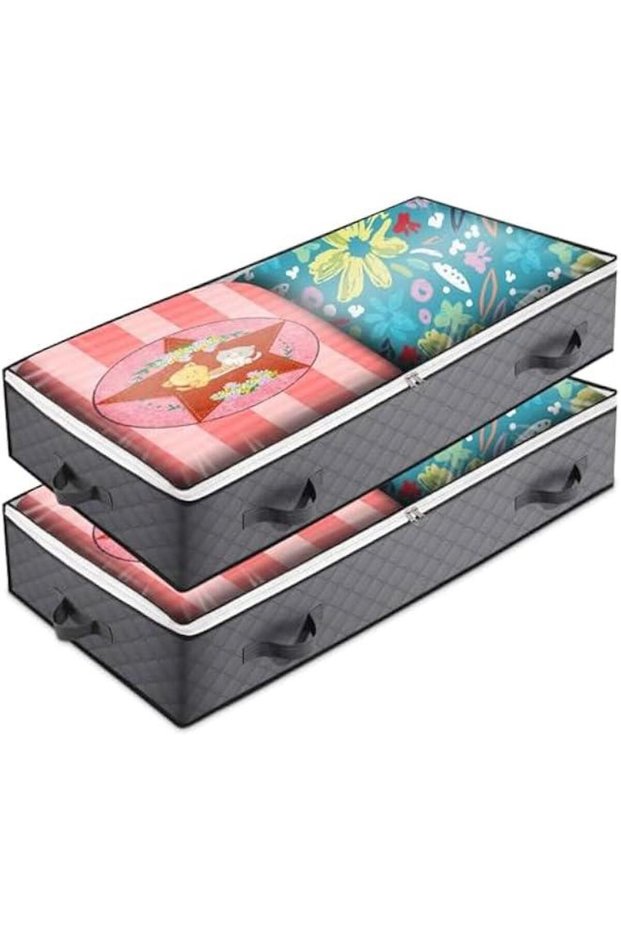 2 Pack Under Bed Storage Containers, Closet Organizers and Storage Bins, Collapsible Underbed Storage Bags for Blankets, Towels, Comforter, Sweaters, Linen Sheets (32-01-2p)