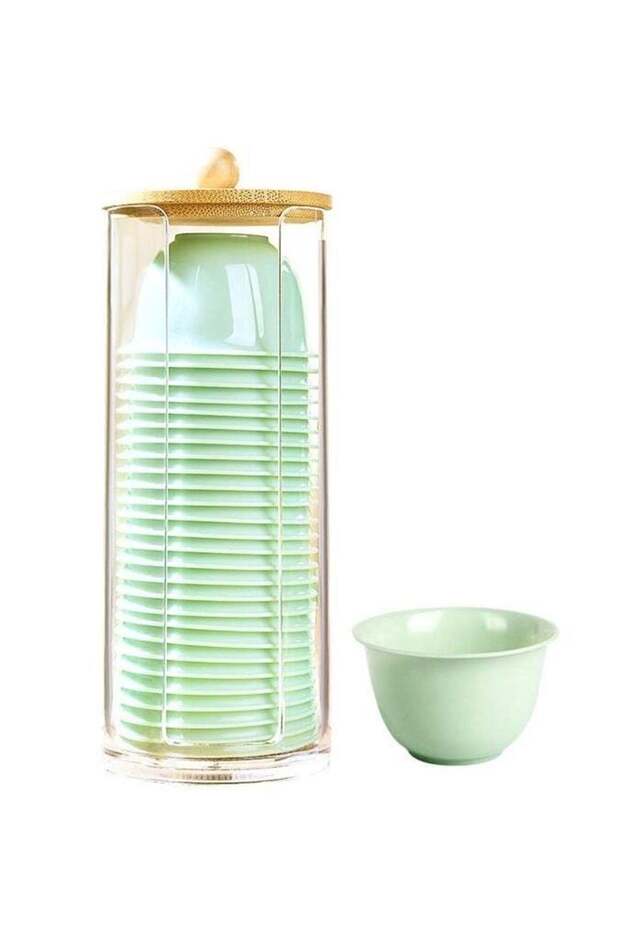 50-Pack Disposable Rice Husk Tea Cups with Clear Transparent Holder Set - Premium Party & Office Supply