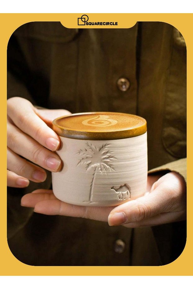 310ml Desert Palm Tree and Camel Pattern Ceramic Coffee Mug, Reusable, Hand Wash Only, Perfect for Family Gatherings and Special Occasions, Desert Theme Gift, Desert Coffee Mug | Desert Theme Decor
