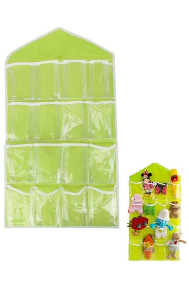 Baby Shoe Organizer 16Pockets Clear Hanging Bag Socks Bra Underwear Rack Hanger Storage Holder Green