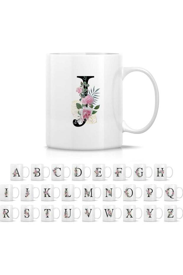 Initial A-Z Floral Botanical Bouquet Alphabet Monogrammed Monogram Mug 11 Oz Ceramic Tea Coffee Mugs - Appreciation Thank You Wedding Birthday Gifts for her friend coworker sister - J Initial