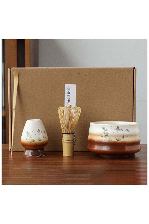 4-Piece Matcha Green Tea Whisk Set Matcha Tea Set Stand Kit Bowl Whisk