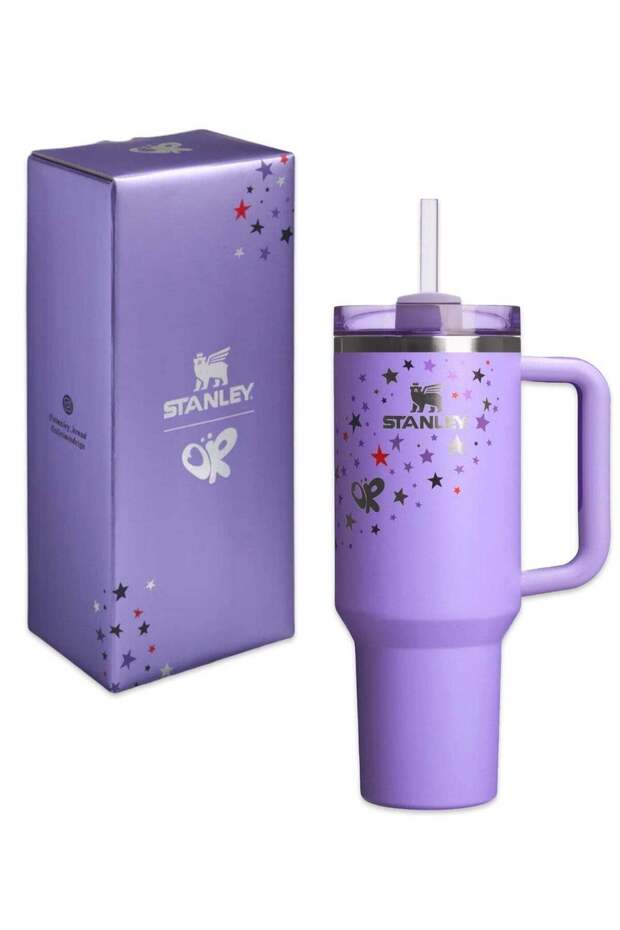 Stanley Stainless Steel Vacuum Insulated Tumbler with Lid and Straw for Water, Iced Tea or Coffee, Smoothie and More, 40Ounce Stainless Steel,Purple With Star