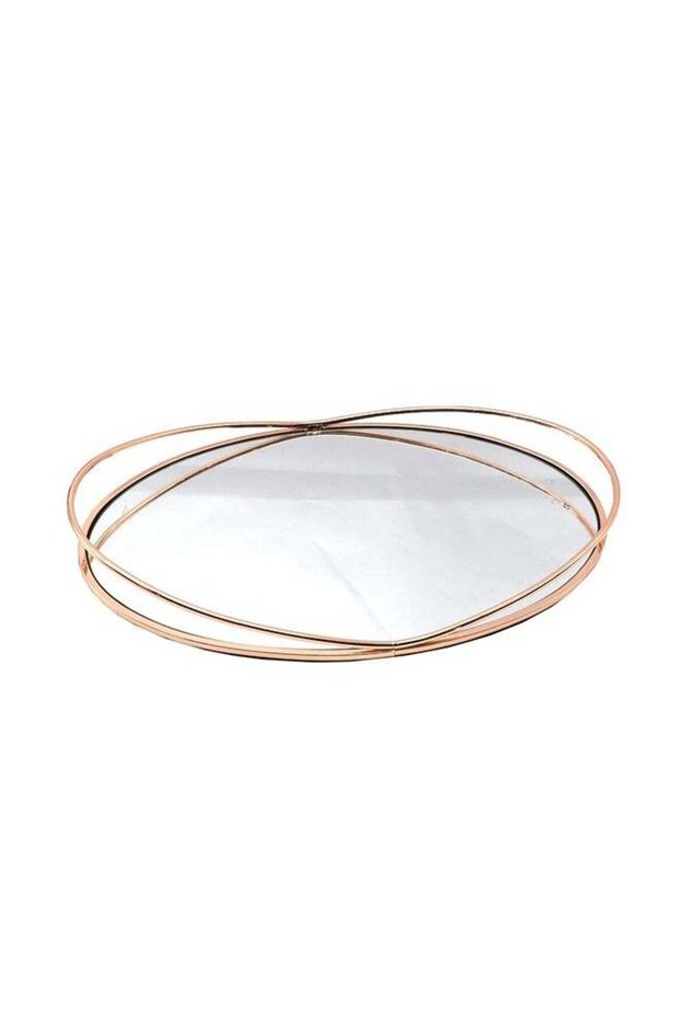 Oval Shaped Mirror Tray Gold/Clear 34 x 21 x 6cm