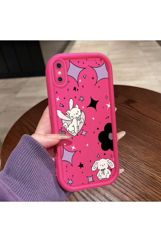 حافظة سيليكون باللون الأحمر الوردي متوافقة مع هاتف iPhone XS Max، مقاومة للصدمات، حماية للكاميرا، نمط القطة والنجمة