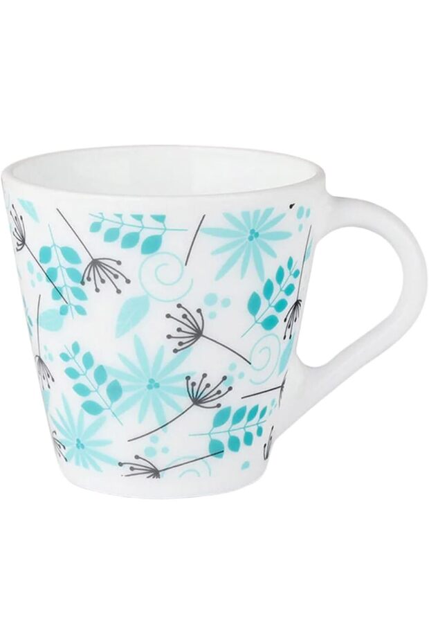 Larah by Borosil Stardust Design Opalware Mugs, 280 ml – Set of 6 Printed Coffee Mugs, Microwave Safe Stardust White