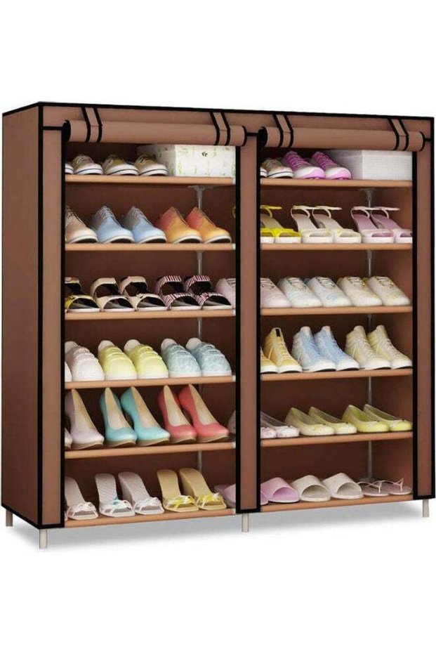 12-layer Simple Dust Proof Shoe Rack Brown