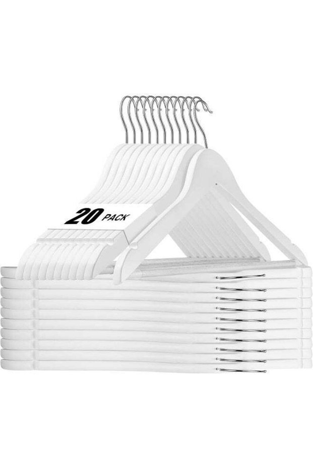 HOUSE DAY 20 Pack White Wooden Hangers Clothes Hangers Smooth Finish Wooden Coat Hangers for Closet Heavy Duty Hangers Solid Wood Hangers Suit Hangers for Clothes, Jacket, Shirt, Tank Top, Dress.