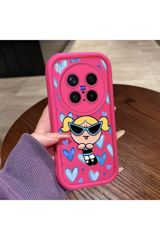Vivo X300 Pro Compatible Pink Red Silicone Case Shockproof Camera Protection Heart Powerpuff Girls Patterned