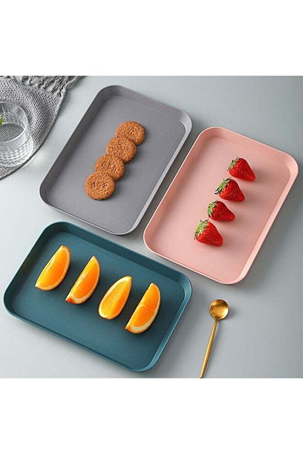 3 Pack Plastic Food Trays, Rectangular Plastic Serving Trays, Fast Food Trays, Stackable Serving Pl