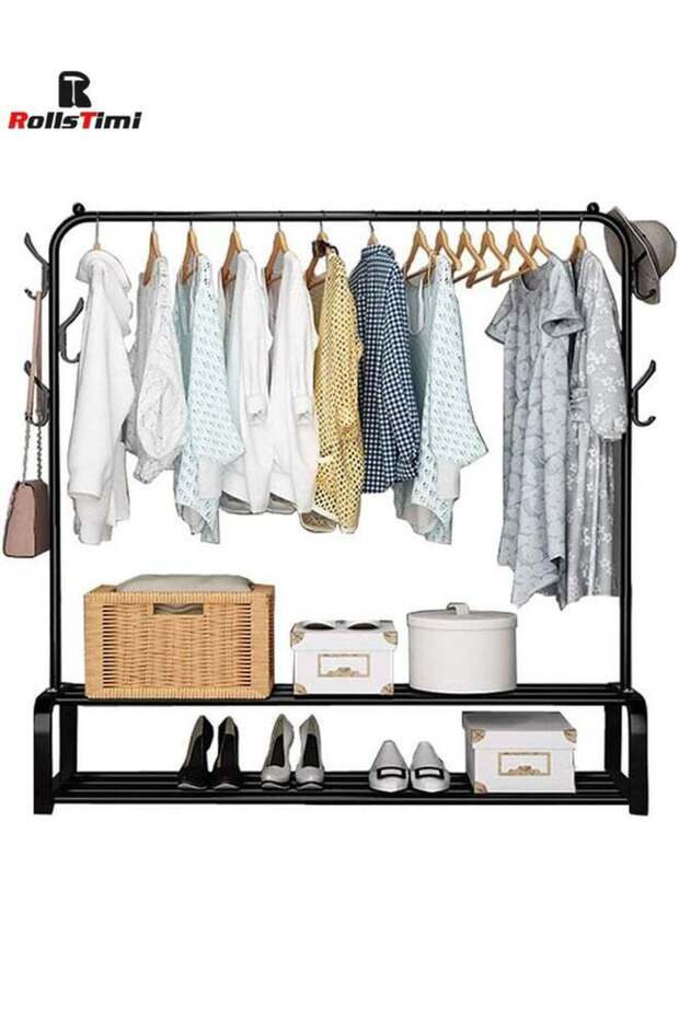 Multi Purpose Metal Coat Hanger, Clothes Rack, Space Saving Storage Organizer, Stylish Coat Rack, Garment Rack for Bedroom, Living Room,Black