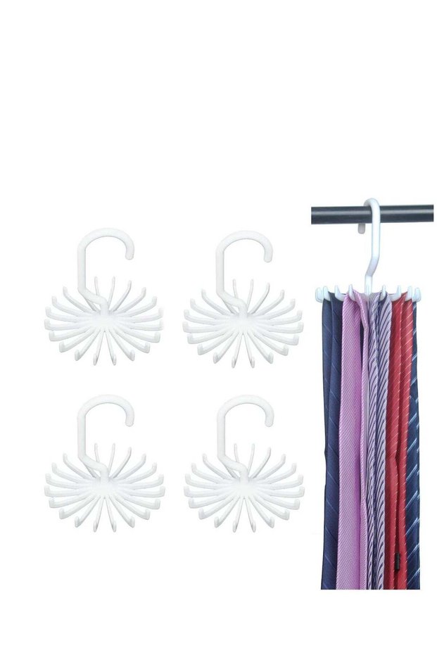 Multifunctional Tie Rack 20-claw Hanger 4.4 Inches Large Size Twirl Plastic Ties Hanger For Women Men Home Bedroom Supplies Rotating Belt Scarf Hanger Holder Hook For Closet Storage 8 Pack - White