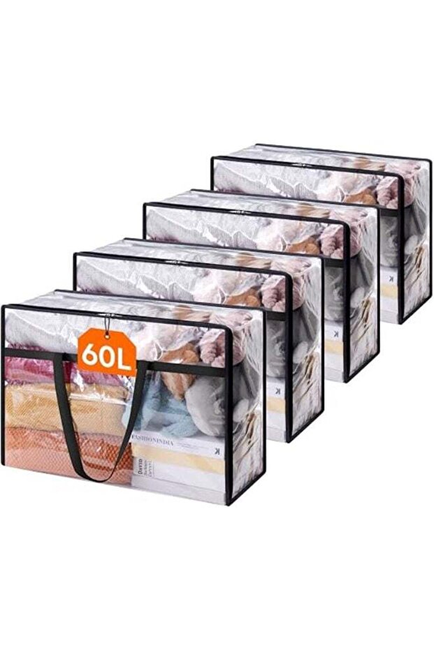 4 Pcs 60L Bags Clothes Storage Organizers, Foldable, Durable, and Space-saving with Zipper for Bedding