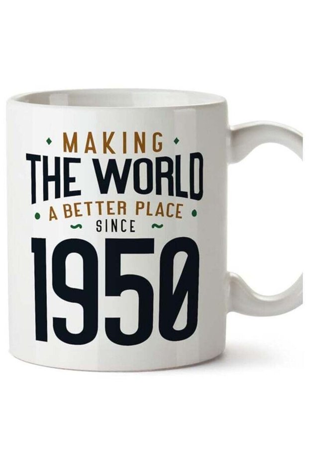 1950 Birthday Mug - in English - Making The World a Better Place - Funny Anniversary Present - 11 oz