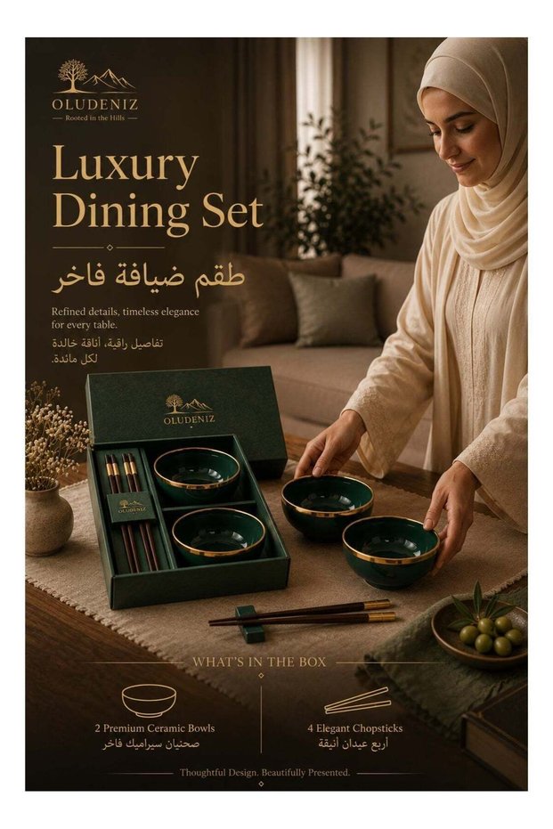 Luxury Ceramic Bowl and Chopstick Set – Premium Gift Box for 2 People