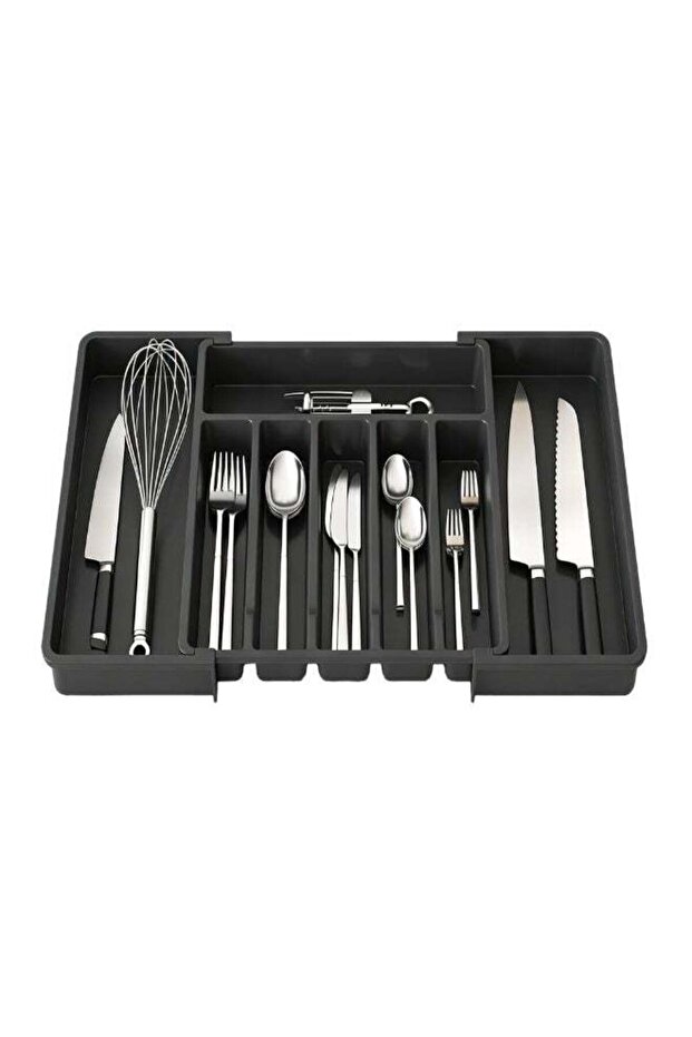 Kitchen Drawer Organizer,Utensil Organizer, Expandable Utensil Tray for Kitchen, BPA Free Flatware and Cutlery Holder, Adjustable Plastic Storage for Spoons Forks Knives (Black)