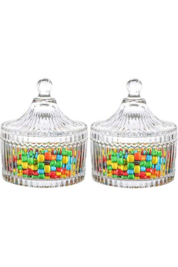 SAQOWARE 2 Pcs - Crystal Candy Serving Bowl with Lid | Snack Storage Bowl, Sugar Bowl, Dried Fruit