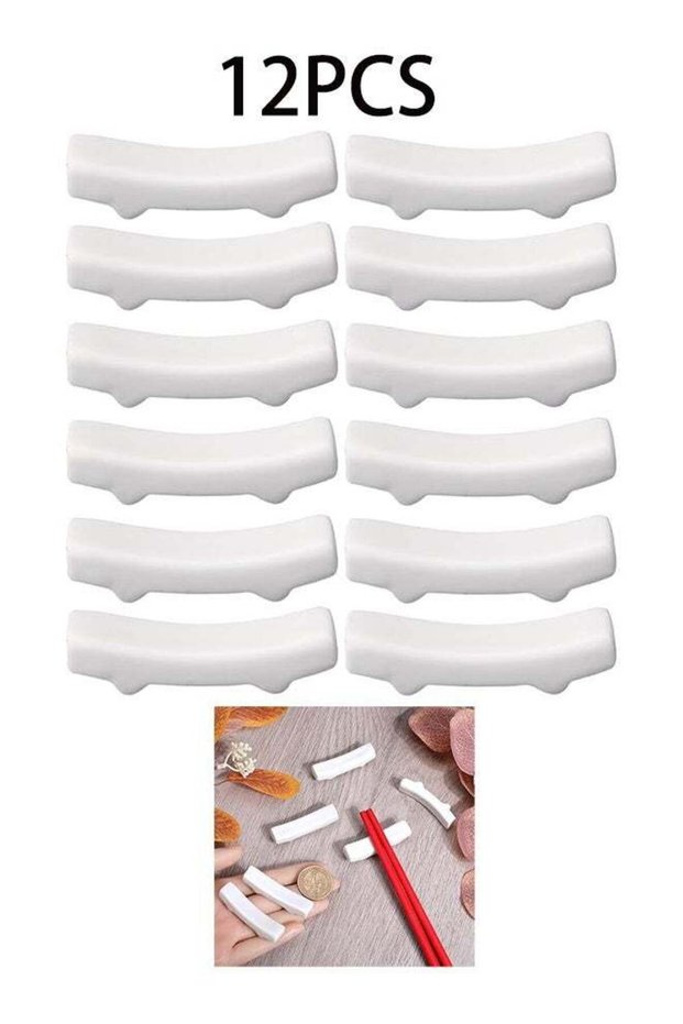 12Pcs Chopstick Rest White Japanese Porcelain Chopsticks Holder Ceramic Chinese Dinner Spoon Fork Brush Pen Stand Rack Set for Countertop Tableware Home Ornaments Decoration