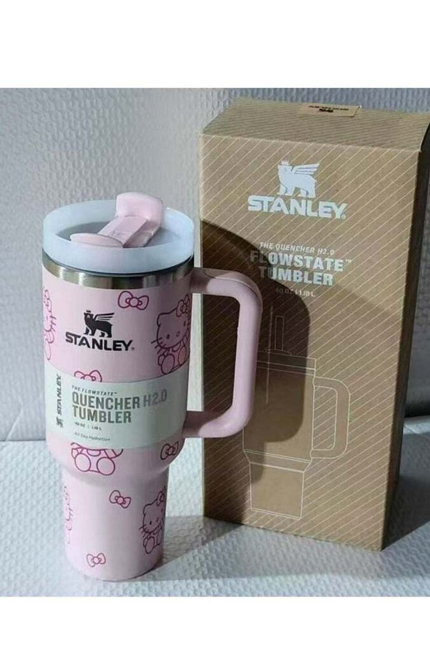 Stanley 40oz Double - walled Vacuum Insulated Tumbler | Three - level Leak - proof Screw Cap + Detachable Straw | 18/8 Recyclable Stainless Steel | Compatible with Car Cup Holders | KT Sakura Pink