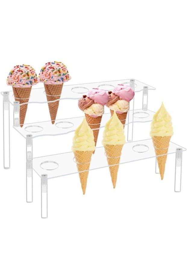 ARS® 15 Holes Cupcake Stand, AZONEE Ice Cream Cone Holder Stand with 3 Layers, Clear Acrylic