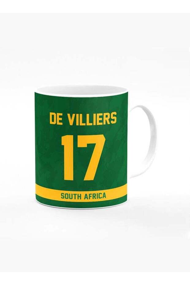Designer Printed Coffee Mug with Heavy Duty Handle 11oz Ceramic Personalised Gift Mugs Cup [Microwave Safe & Dishwasher Proof ] - Cricket Player - AB de Villiers, Jersey Number - 17