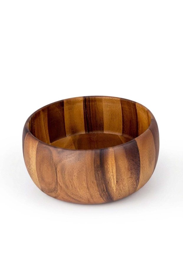 Billi Acacia Wood Round Serving Bowl for Fruits or Salads, Large, 24 x 10 cm, Brown | Wooden Servin