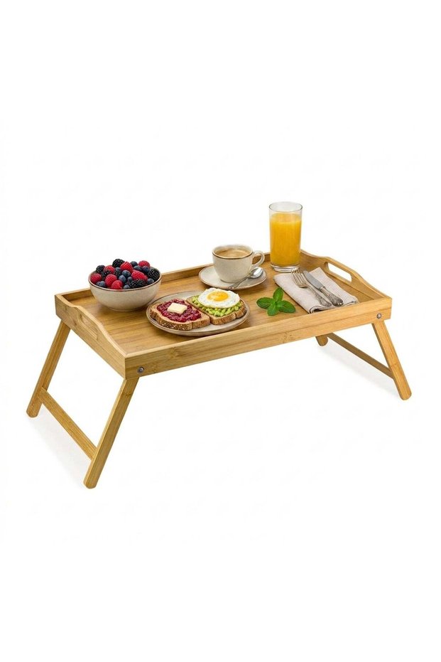 Cuisine Art 2-in-1 Foldable Bamboo Bed Tray Table – 30x50cm Portable Laptop Desk & Serving Tray wit