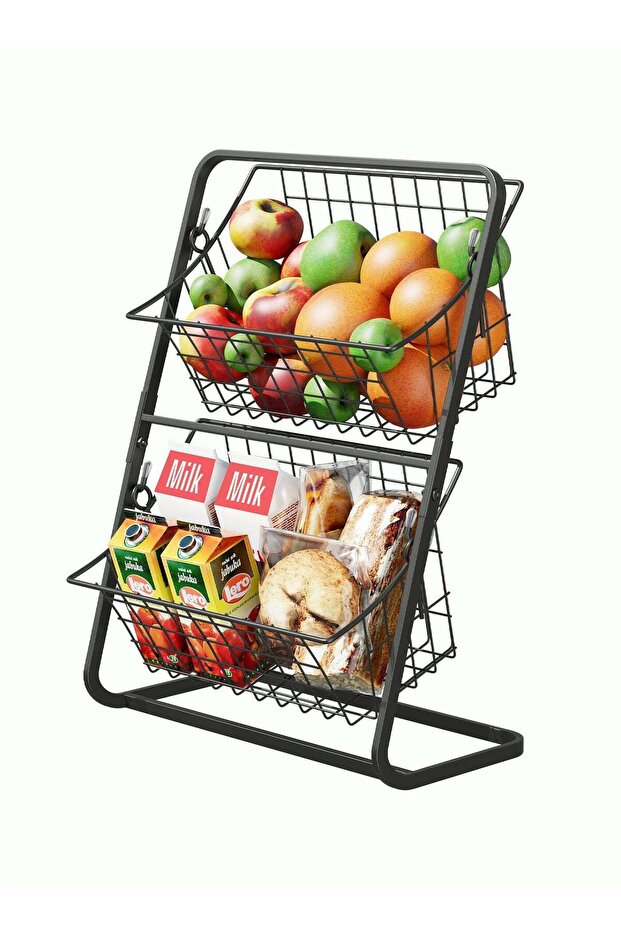 2 Tier Fruit Basket Countertop Fruit Vegetable Basket Bowl for Kitchen Counter Metal Mesh Basket Fr