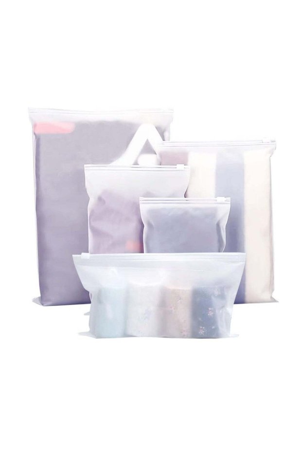 25 Pcs Reusable Clothes Storage Bags, Frosted Zipper Bags, Waterproof Luggage Organiser Pouch for Clothes, Shoes, Cosmetics(5 Size)