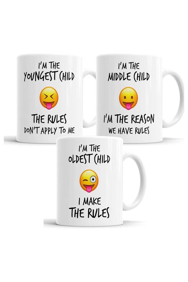 Youngest Middle Oldest Child Sister Brother Rules Emoji Funny Coffee Mug Tea Cup Gift Set