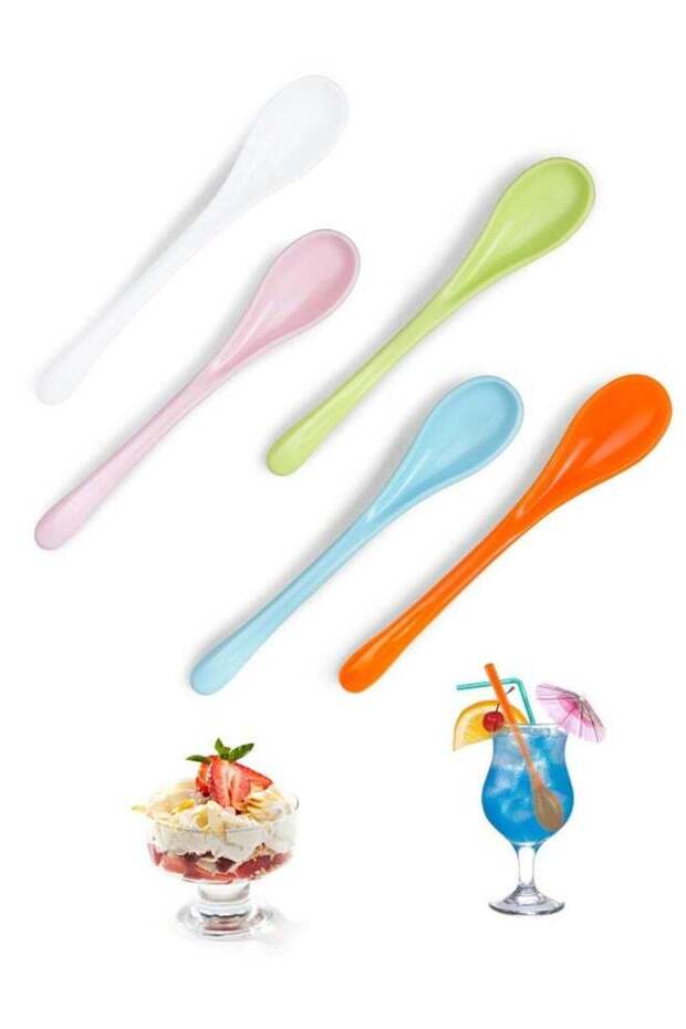 5 Pcs Mini Plastic Spoons Reusable, Small Coloured Plastic Teaspoons for Dessert, Ice Cream, Cake, Egg, Coffee, 5 Inch, 5 Colors, Heavy Duty for Daily Outdoor Use