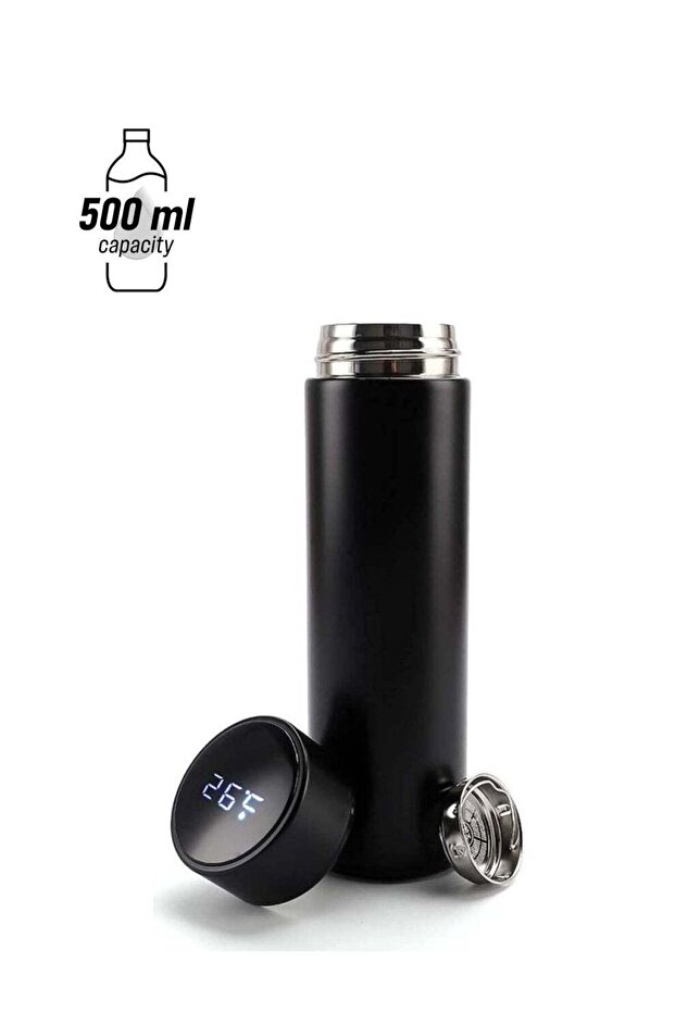 Stainless Steel Vacuum Water Bottle with Smart LCD Touch Screen Black