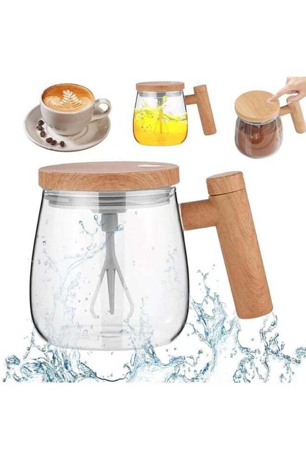 Self Mixing Mug, 13.5oz Electric Self Stirring Coffee Cup with Lid, Detachable Stirring Rod, for Office/Travel/Home Coffee (transparently)