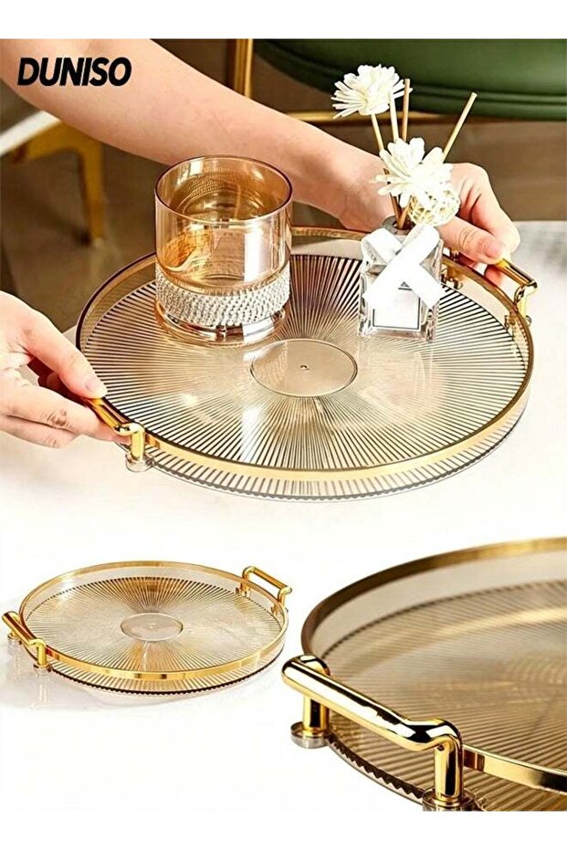 Serving Trays with Handles,Fruit Tray,Home Decorative Coffee Table Round Tray,Sturdy and Durable,fo