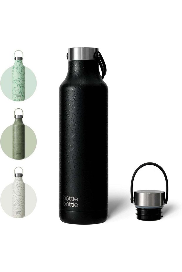 Bottle Bottle 600Ml Insulated Water Bottle With Handle Hiking Drink Flask (Black)
