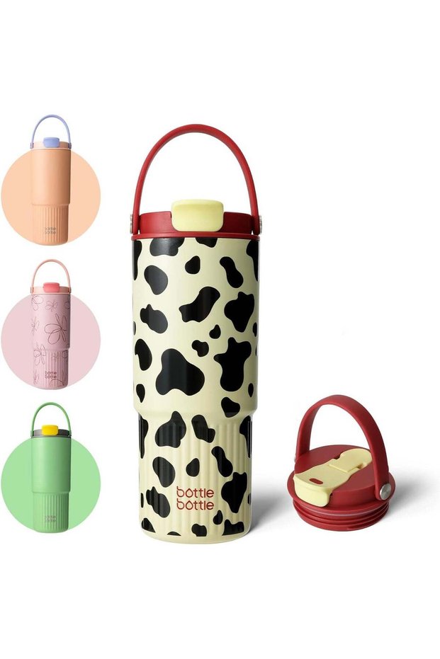 BOTTLE BOTTLE Insulated Water Bottle with Straw and Handle - 26oz Leak Proof (Cow)