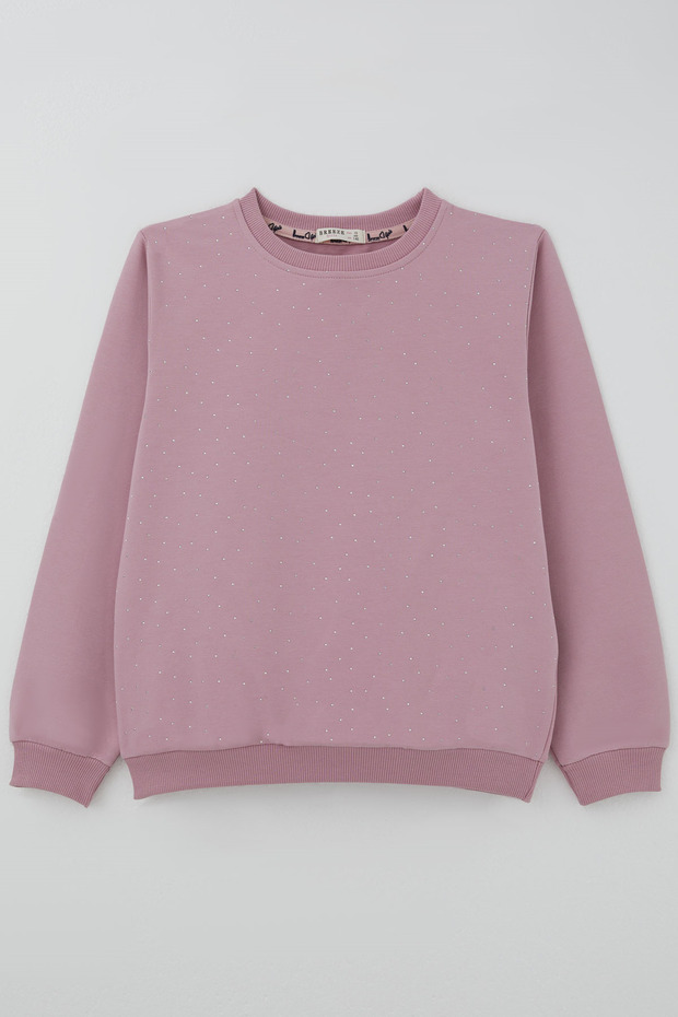 Girl's Sweatshirt with Stone Accessories, Ages 9-14, Dried Rose