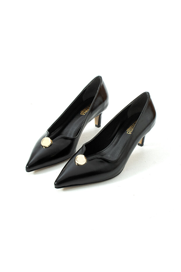 Charlotte Black Color Pointed Toe Women's Heeled Shoes (6cm)