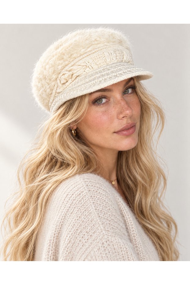 Women's Plush Soft Textured Cap - Angora with Fleece Inside