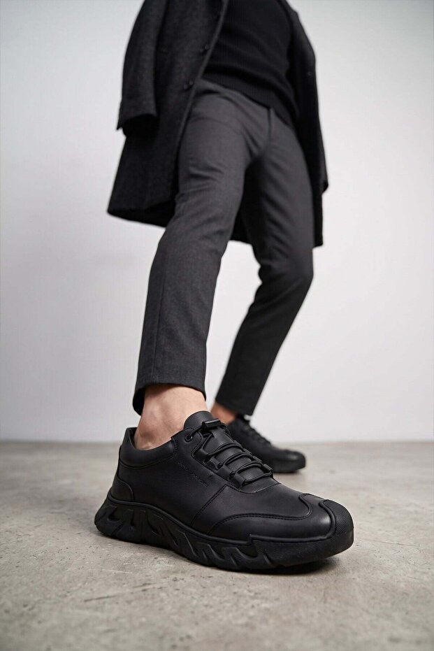 Elit Mzv295C Men's Genuine Leather Casual Shoes Black