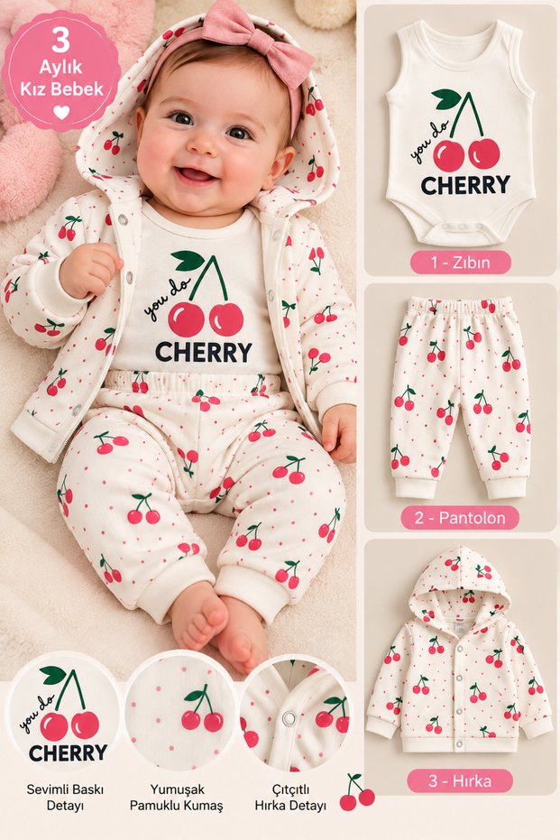 3-Piece Baby/Monthly Soft Cotton Bodysuit, Pants and Hooded Cardigan Set