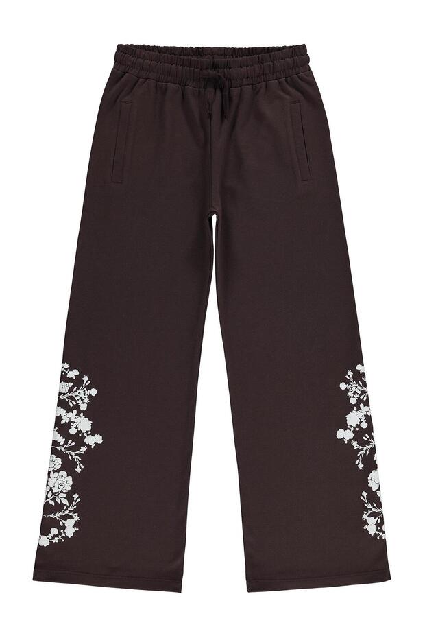 Civil Girls' Floral Printed Sweatpants | 2 Rope Printed | School Nursery and Daily Use - Brown