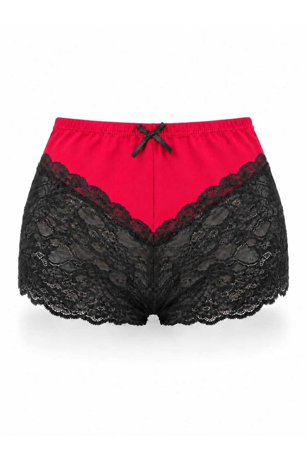 Gob Signature Plus Size Lace Shorts Panty - Red, Black Lace