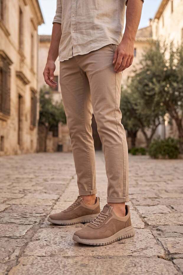 Elit Mzv289N Men's Genuine Nubuck Leather Casual Shoes Sand