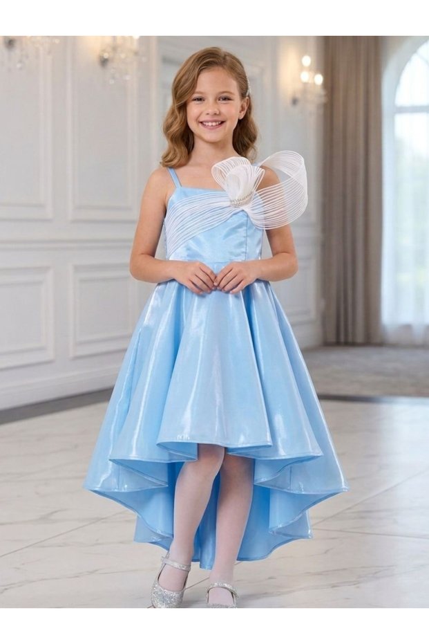 Bow Detail Tailled Evening Dress in Sizes for Ages 08-12 - Blue