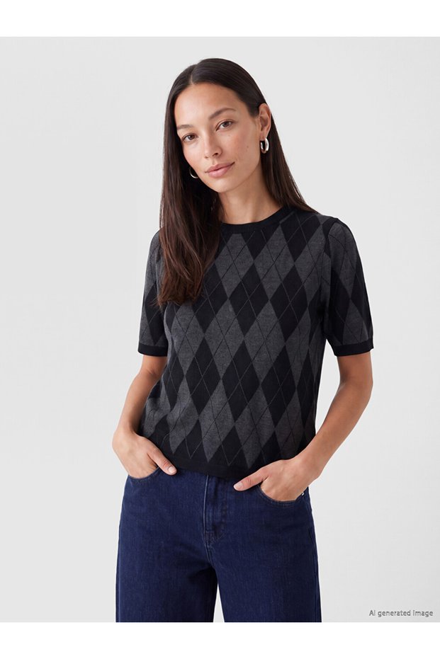 Ozmarka New Season Black Diamond Patterned Women's Knitwear Sweater