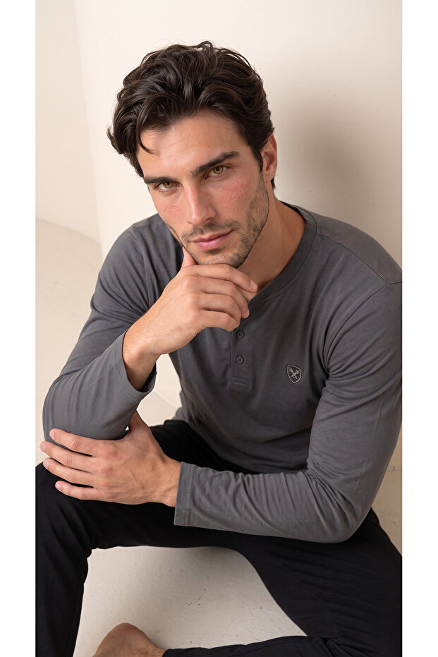 Smoked Cotton Lycra Men's Long Sleeve Pajama Set
