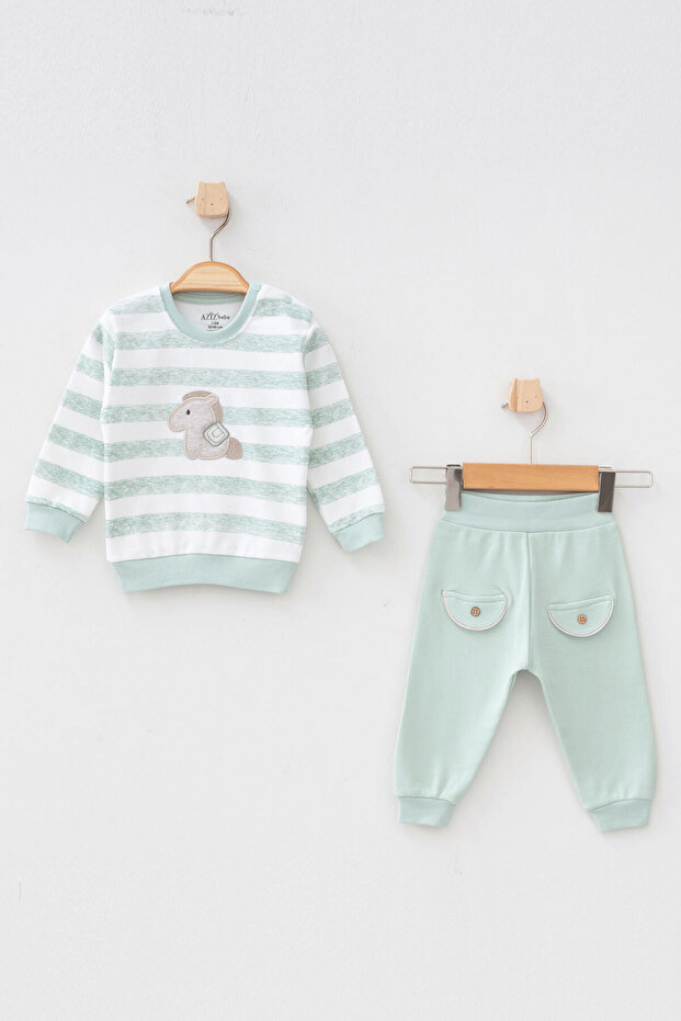 Baby Boy Horse Embroidered Sweatshirt Pants 2-Piece Bottom Top Baby Set 3 Months - 36 Months